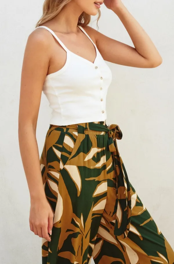 White Button Front Sleeveless Cami Top