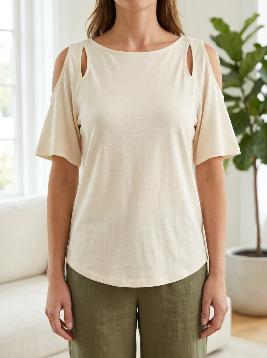 Women's Casual Solid Color Cold Shoulder Short Sleeve Top