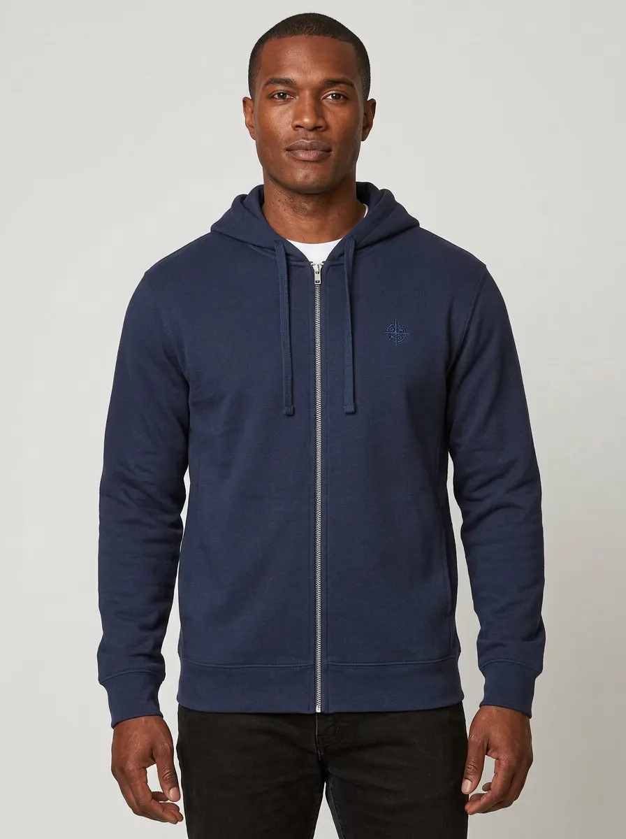 Men's Compass Detail Embroidered Full-Zip Hoodie
