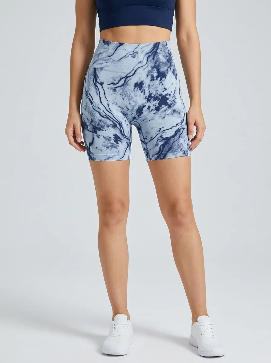Women's Marble-Print Seamless High-Rise Biker Shorts