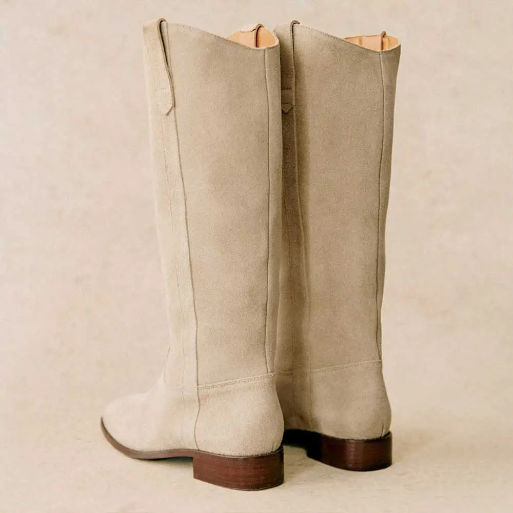 Faux-Suede Square-Toe Chunky-Heel Block-Heel Mid-Calf Boots