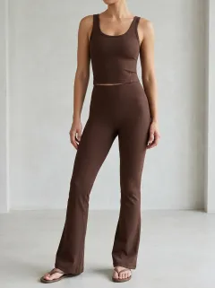 Women's Urban Ribbed Yoga Inspired Fitness Inspired Tank Top and Flare Pants Active Set