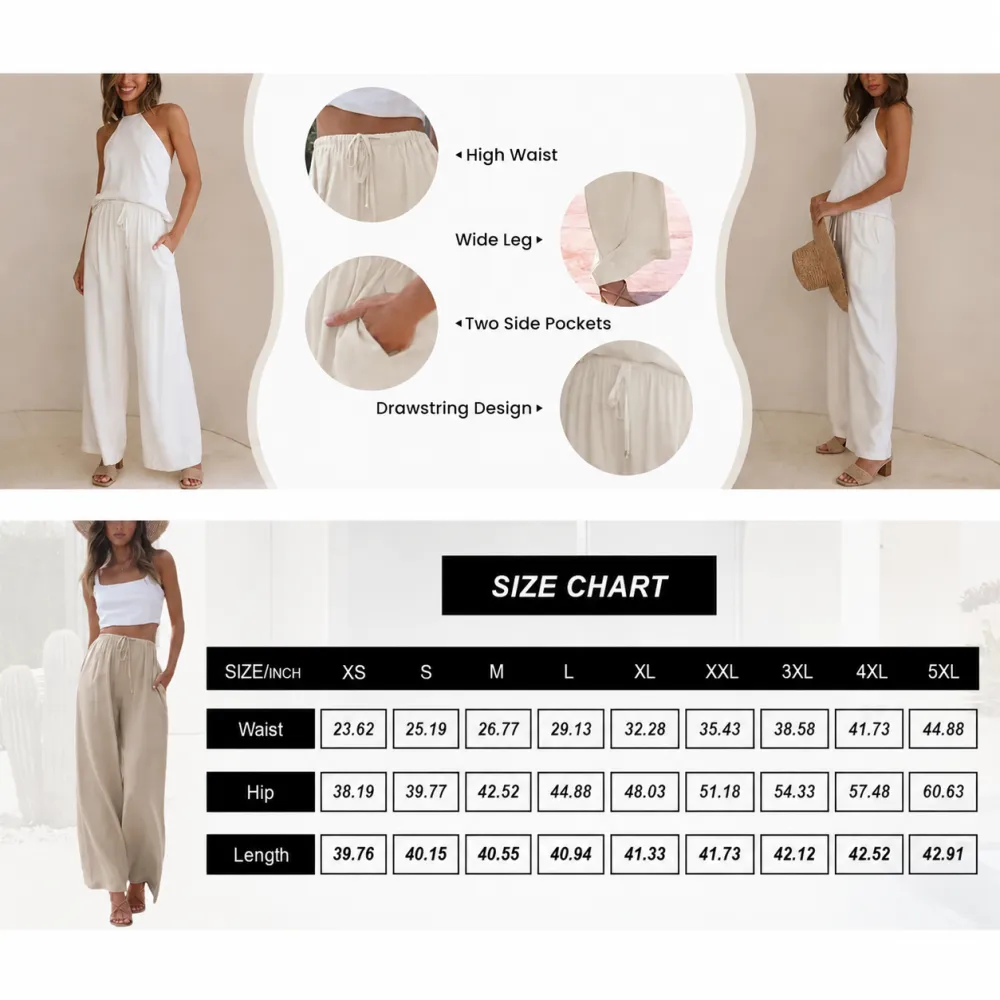 Women's Cotton Linen Summer Palazzo Pants