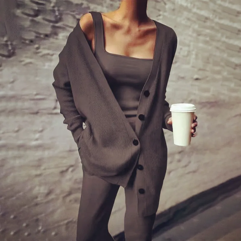Solid Color Button Down Three Piece Set
