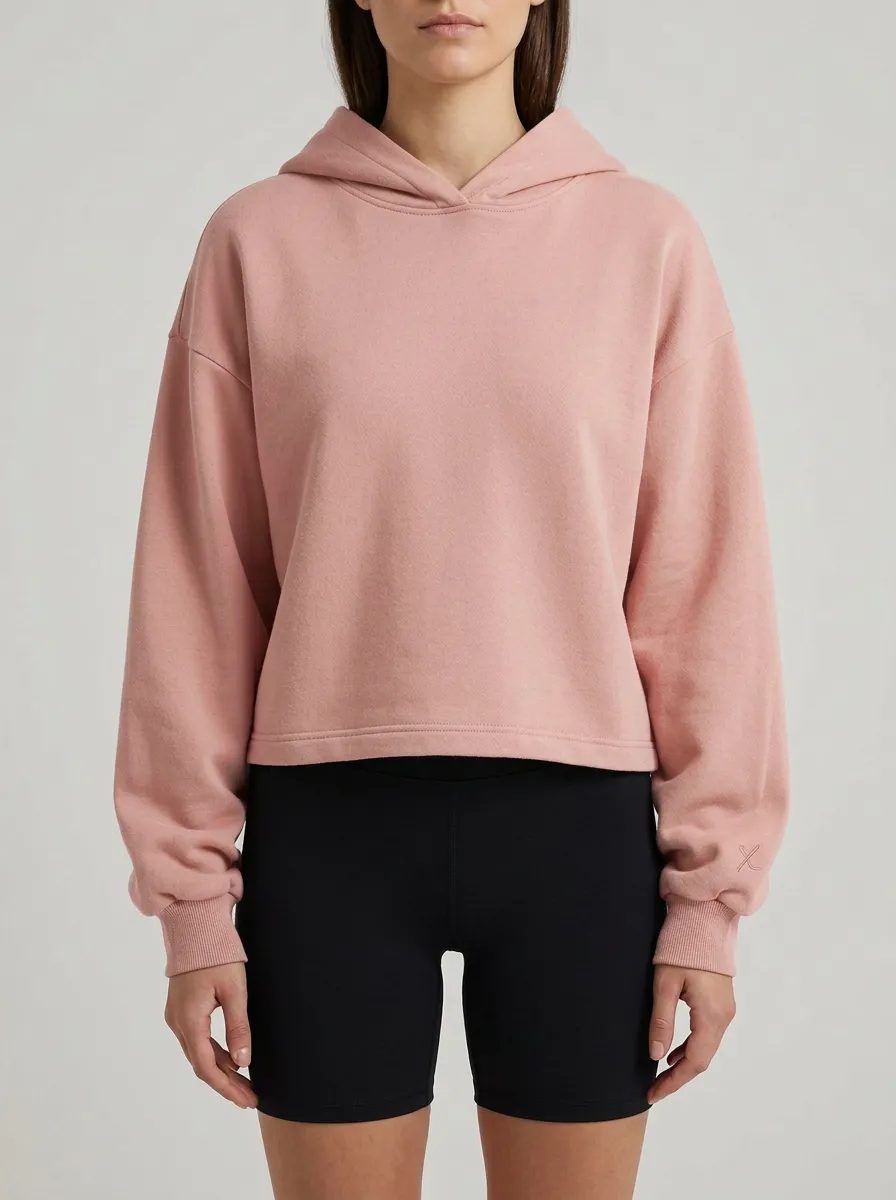 Women's Minimalist Solid Grey Cropped Hoodie