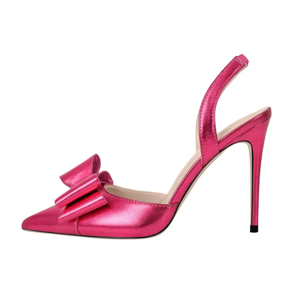 Bow Accent Pointed Toe Stiletto Slingback Pumps