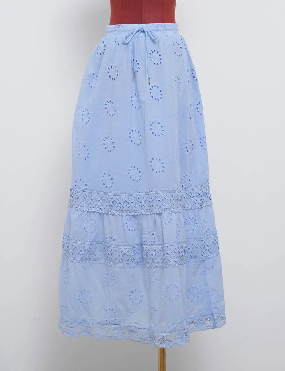 Boho Eyelet Button Down Blouse and Tiered Maxi Skirt Set