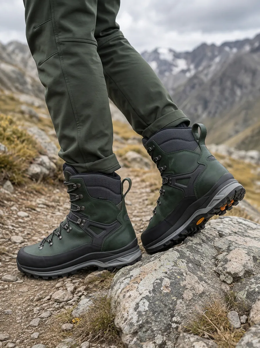 Men's Hiking Lover Green Leather Mountain Printed Boots