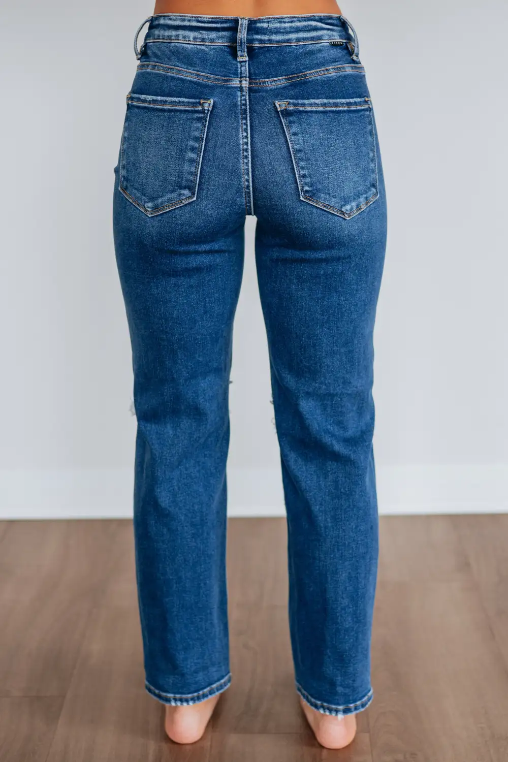 Women's High Rise Distressed Fading Whiskering Jeans