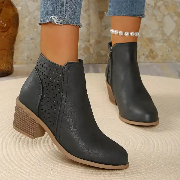 Structured Pointed Toe Block Heel Boots