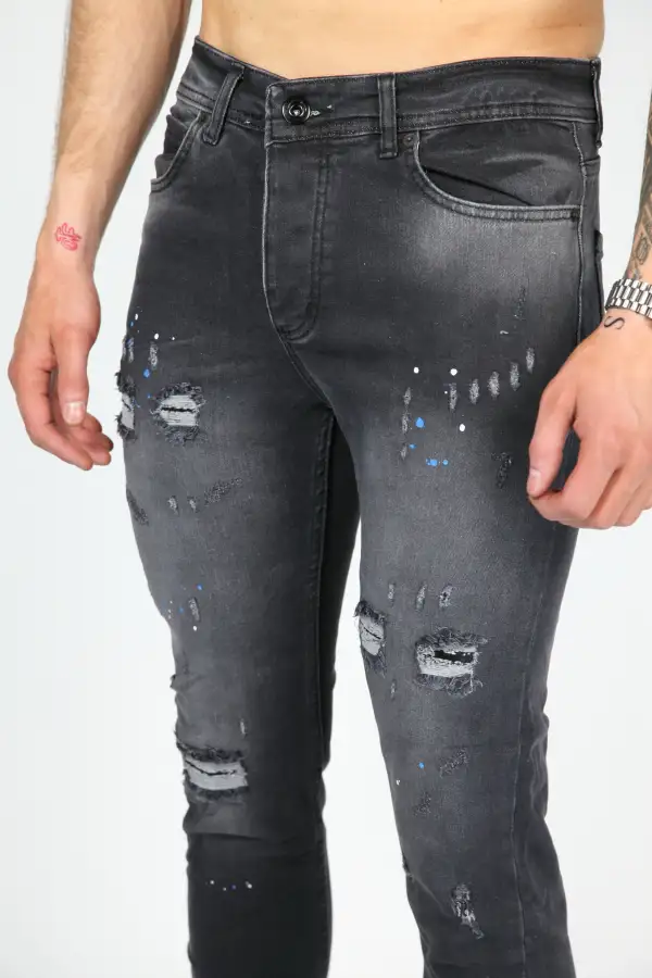 Refined Paint Detail Skinny Fit Distressed Jeans