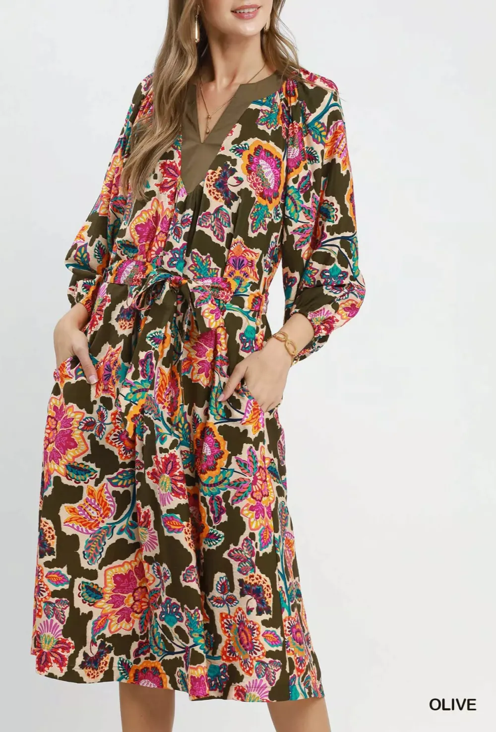 Abstract Print Embellished Midi Dress