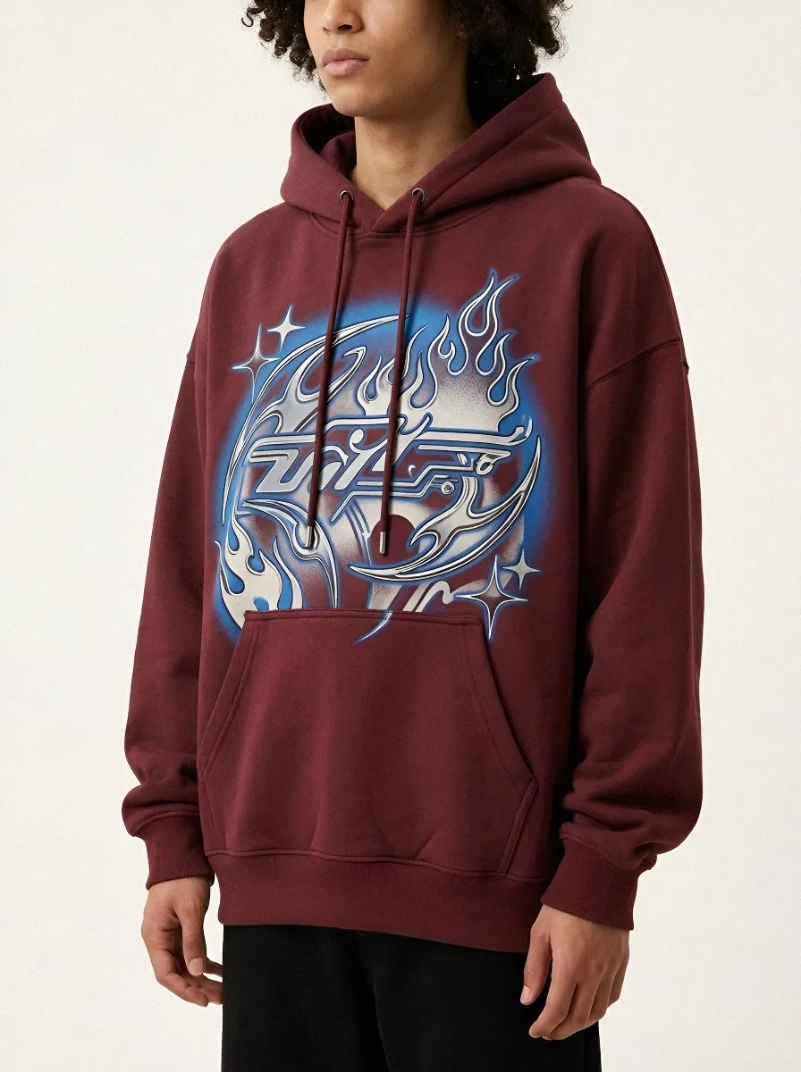 Unisex Y2K Streetwear Blue Flame Star Hoodie