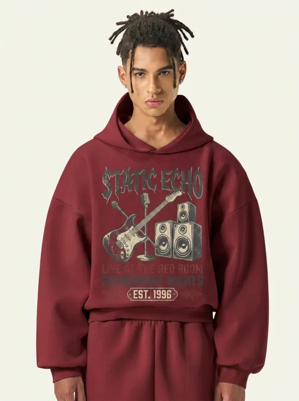 Men's Rock Band Static Echo Guitar Speaker Printed Hoodie
