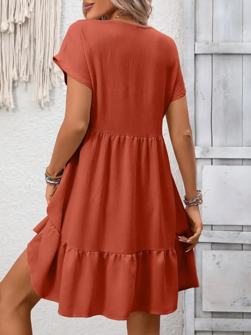Elegant V Neck Ruffle Mini Dress