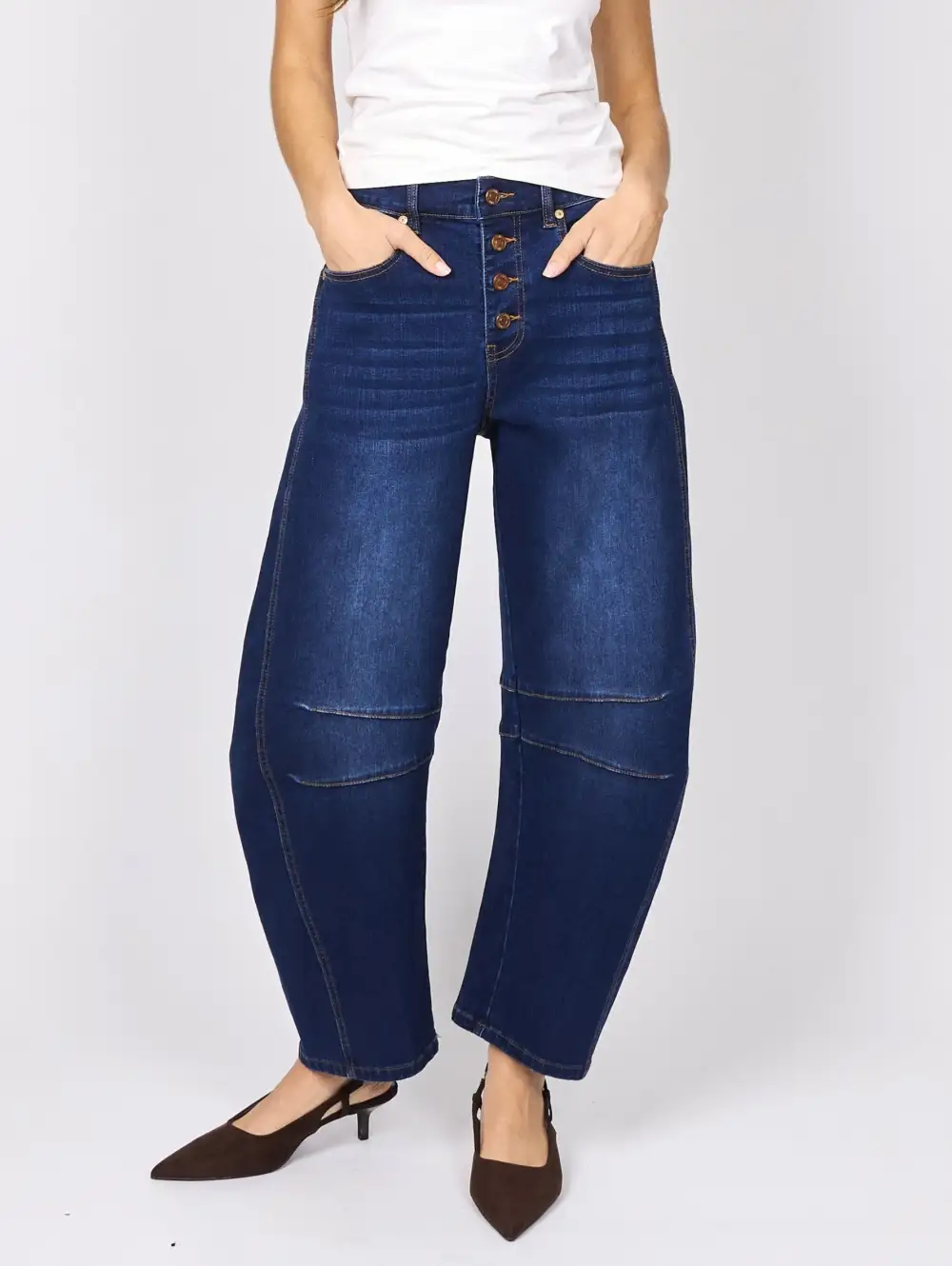 Women's Barrel-Leg Denim Elastic-Waist Jeans