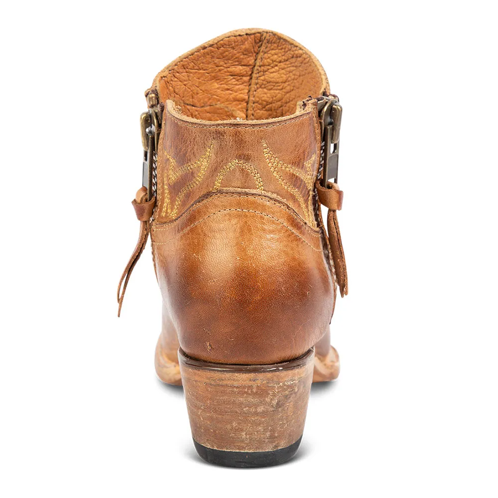 Faux-Leather Distressed Embroidered Zip-Up Western Boots