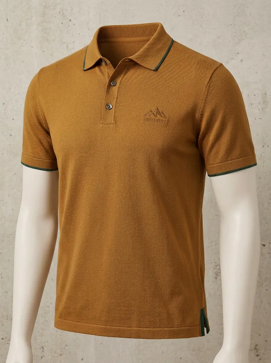 Mountain-Detail Outdoor-Inspired Men's Polo Shirt