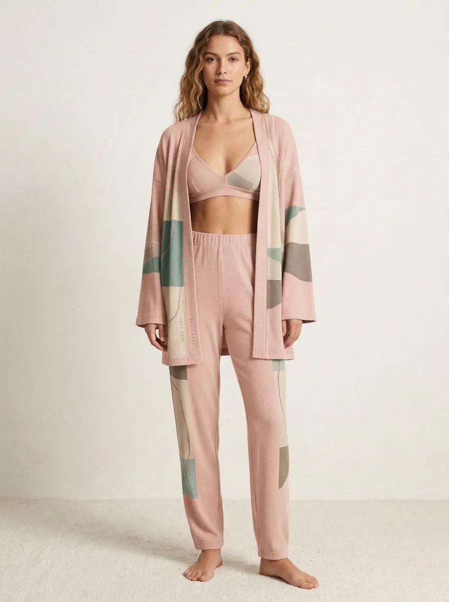 Geometric Abstract Cardigan Lounge Set