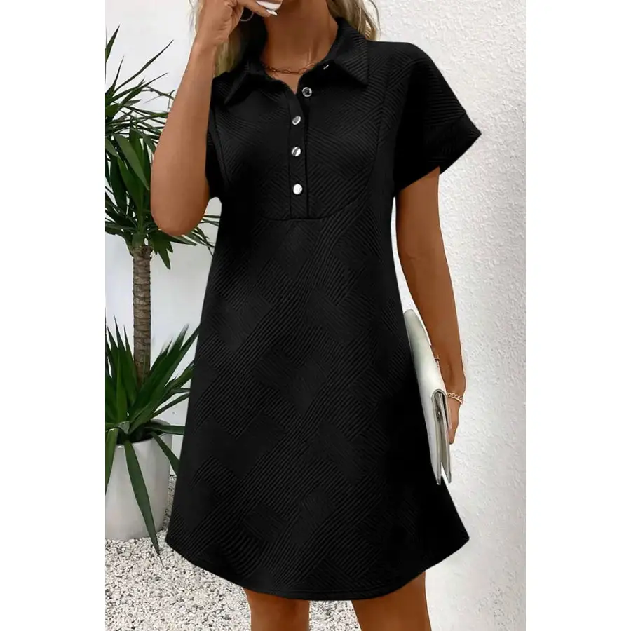 Button Front Short Sleeve Mini Dress