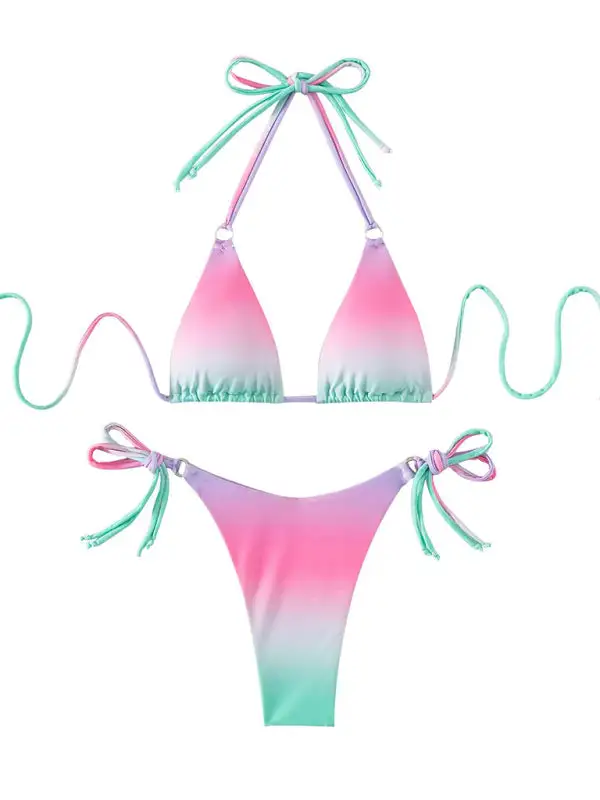 Gradient Halter Neck Strapless Mini Bikini Swim Set