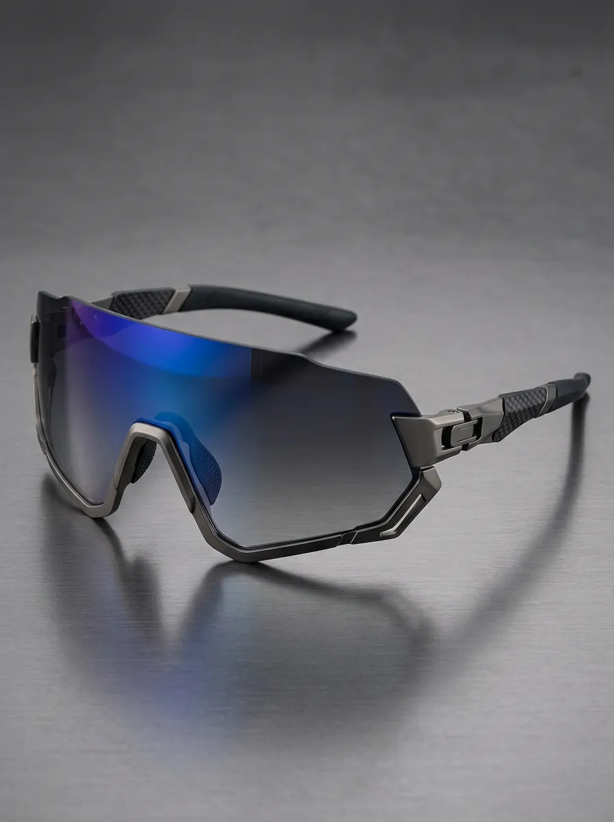 Men's Sport Cycling Blue Mirror Shield Printed Sunglasses