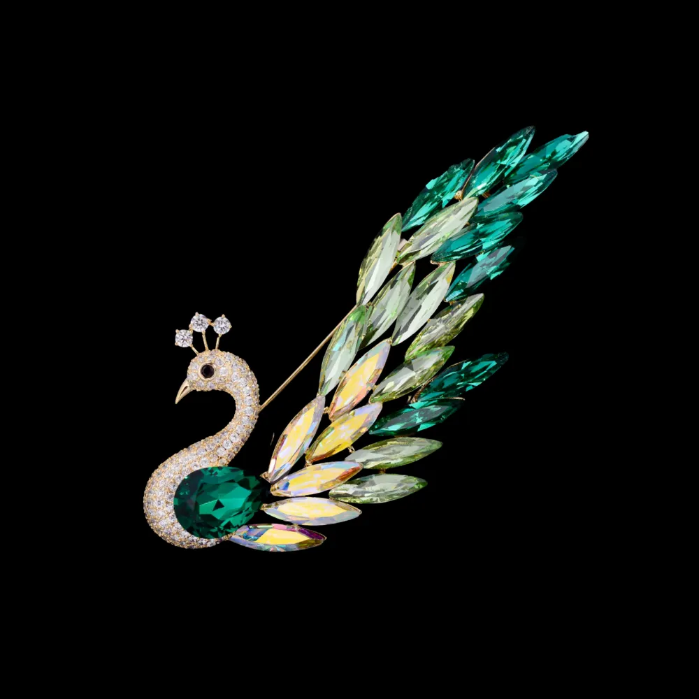 Crystal Peacock Statement Brooch