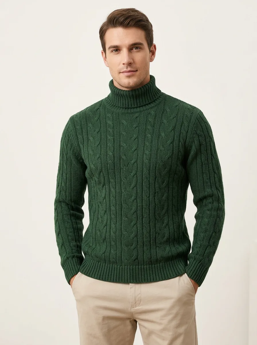 Men's Smart Everyday Cable Knit Turtleneck Sweater