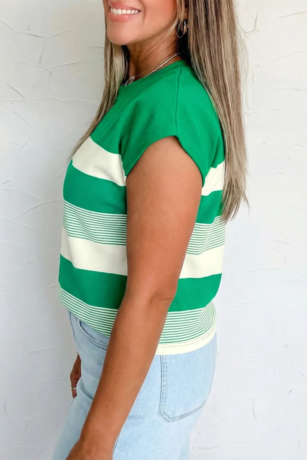 Green Stripe Mixed Print Crew Tee