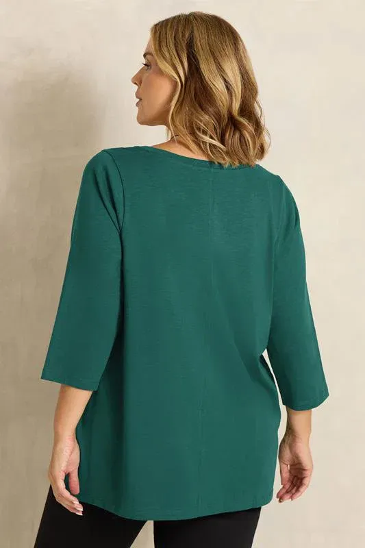 Teal Green Cotton V-Neck Top