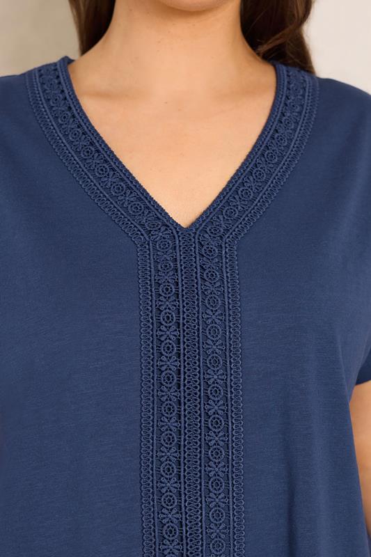 Navy Blue Cotton Crochet Trim Tee detail 3