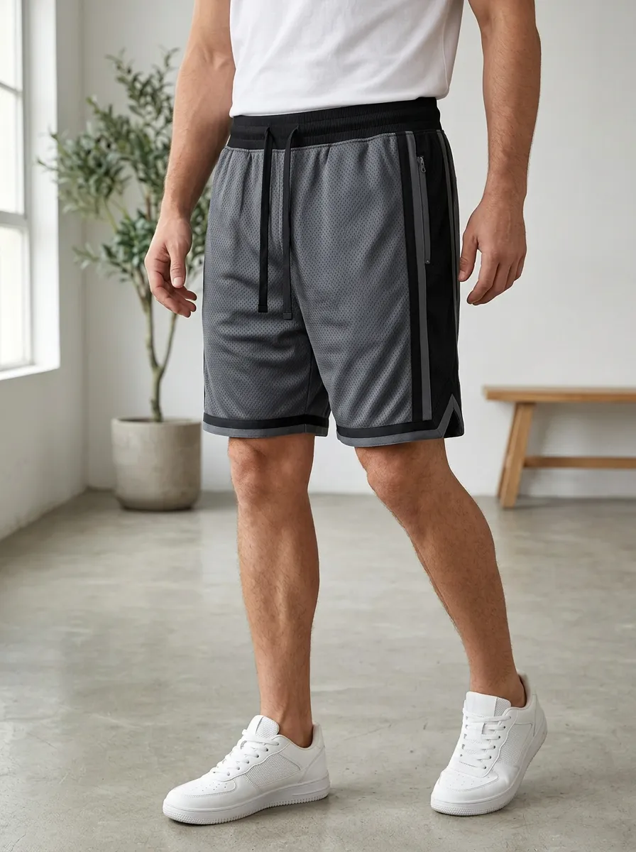 Men's Mesh Athletic Shorts with Side Zip Pockets