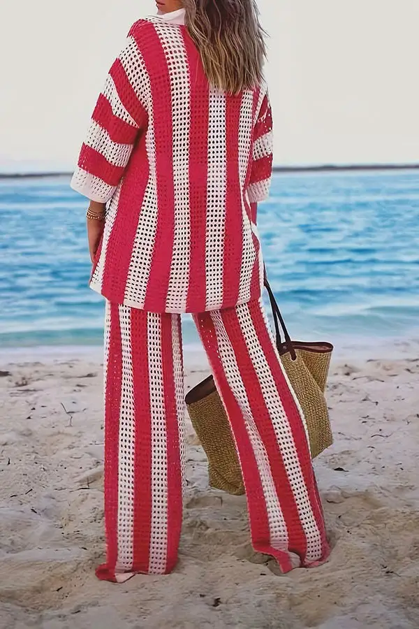 Colorblock Cutout Polo Neck Pant Set