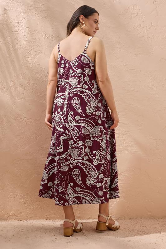 Red Paisley Print Pleat Front Linen Dress detail 2