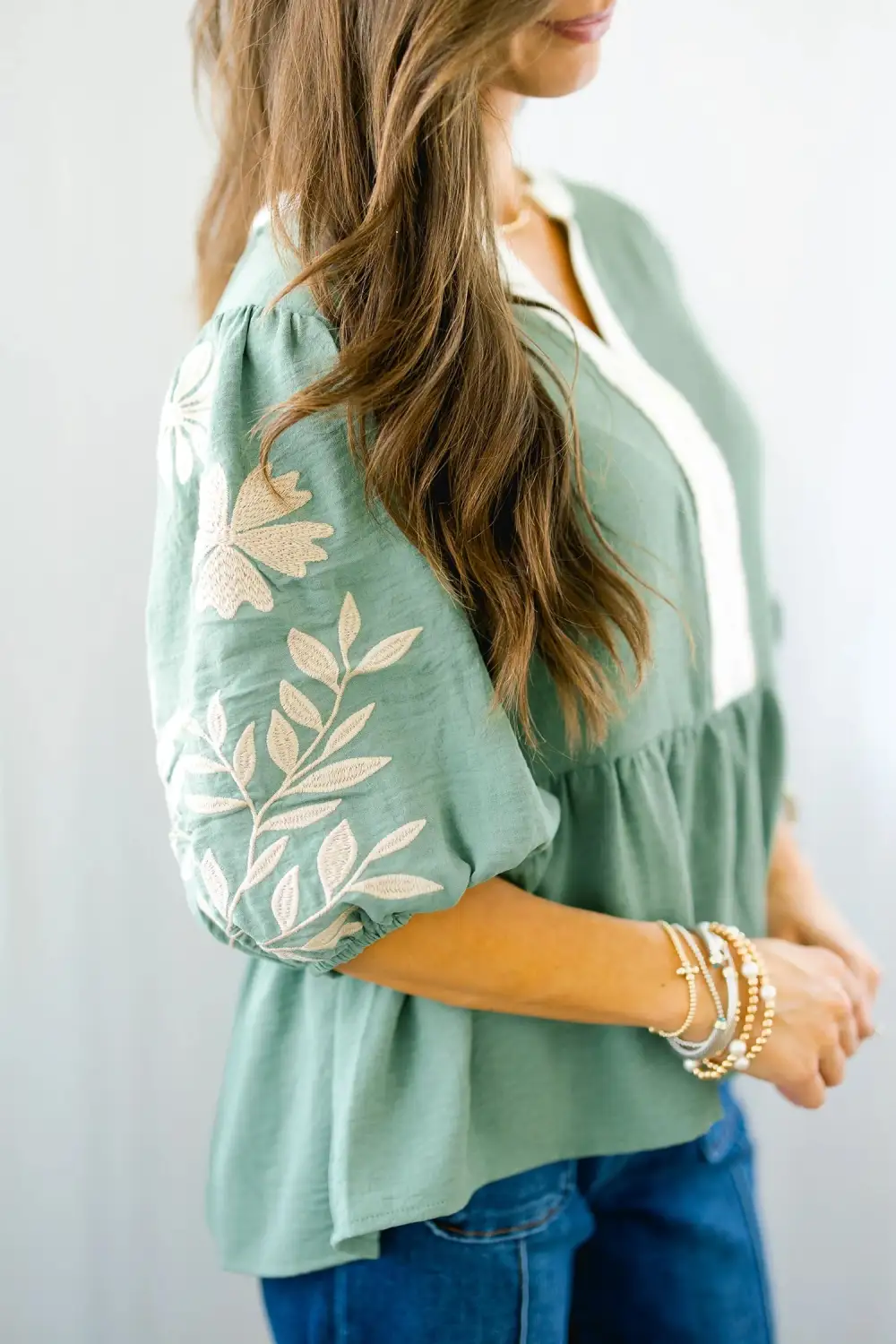 Women's Embroidered Colorblock Patchwork Top