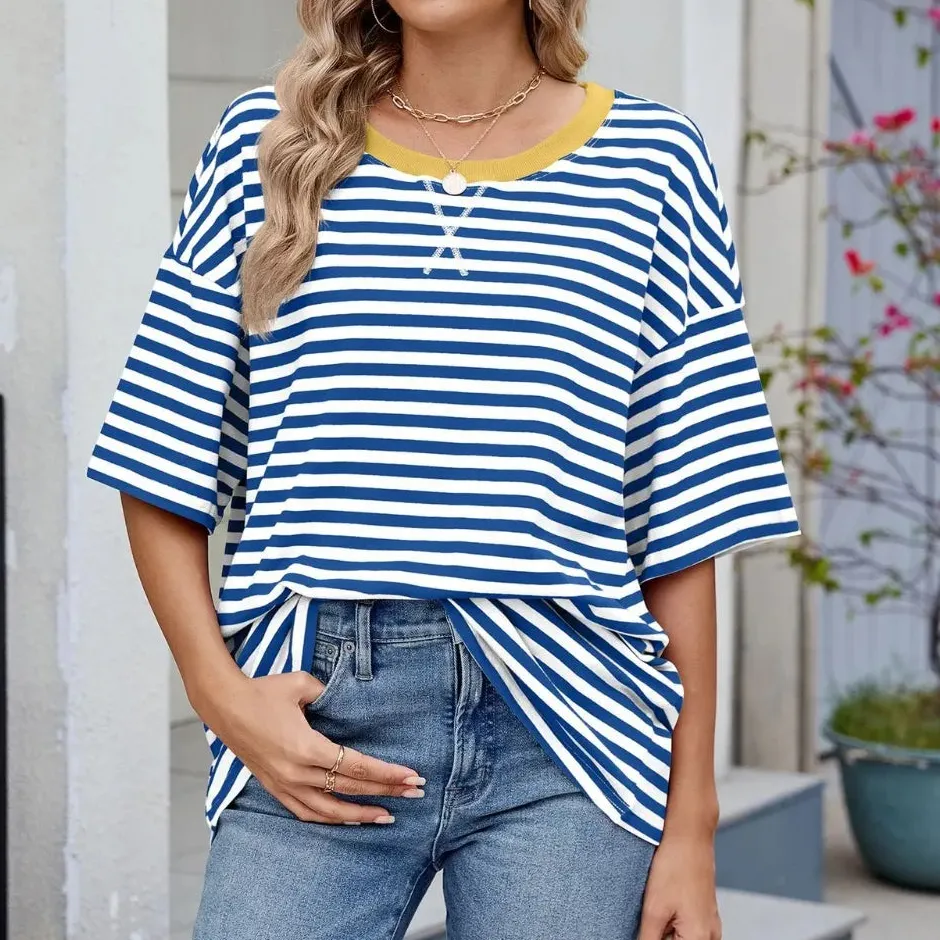 Contrast Striped Round Neck Half Sleeve T-Shirt