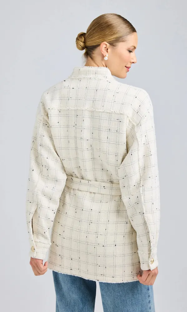 Tweed Mid-Length Tie-Down Jacket