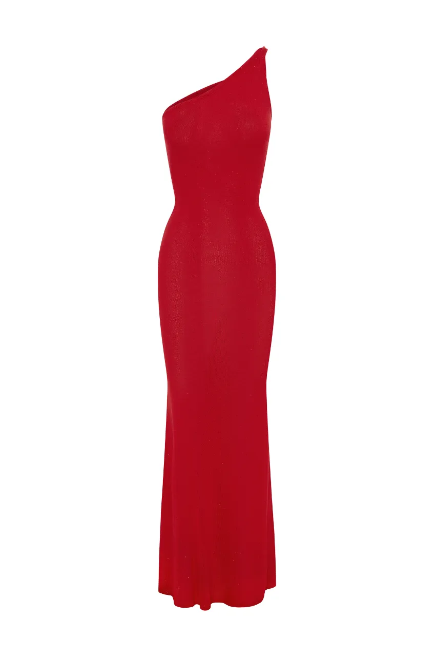 One Shoulder Slit Detail Maxi Dress