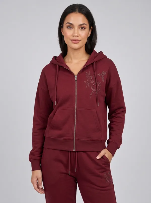 Women's Sage Green Hummingbird Floral Embroidered Zip-Up Hoodie Jacket & Jogger Set
