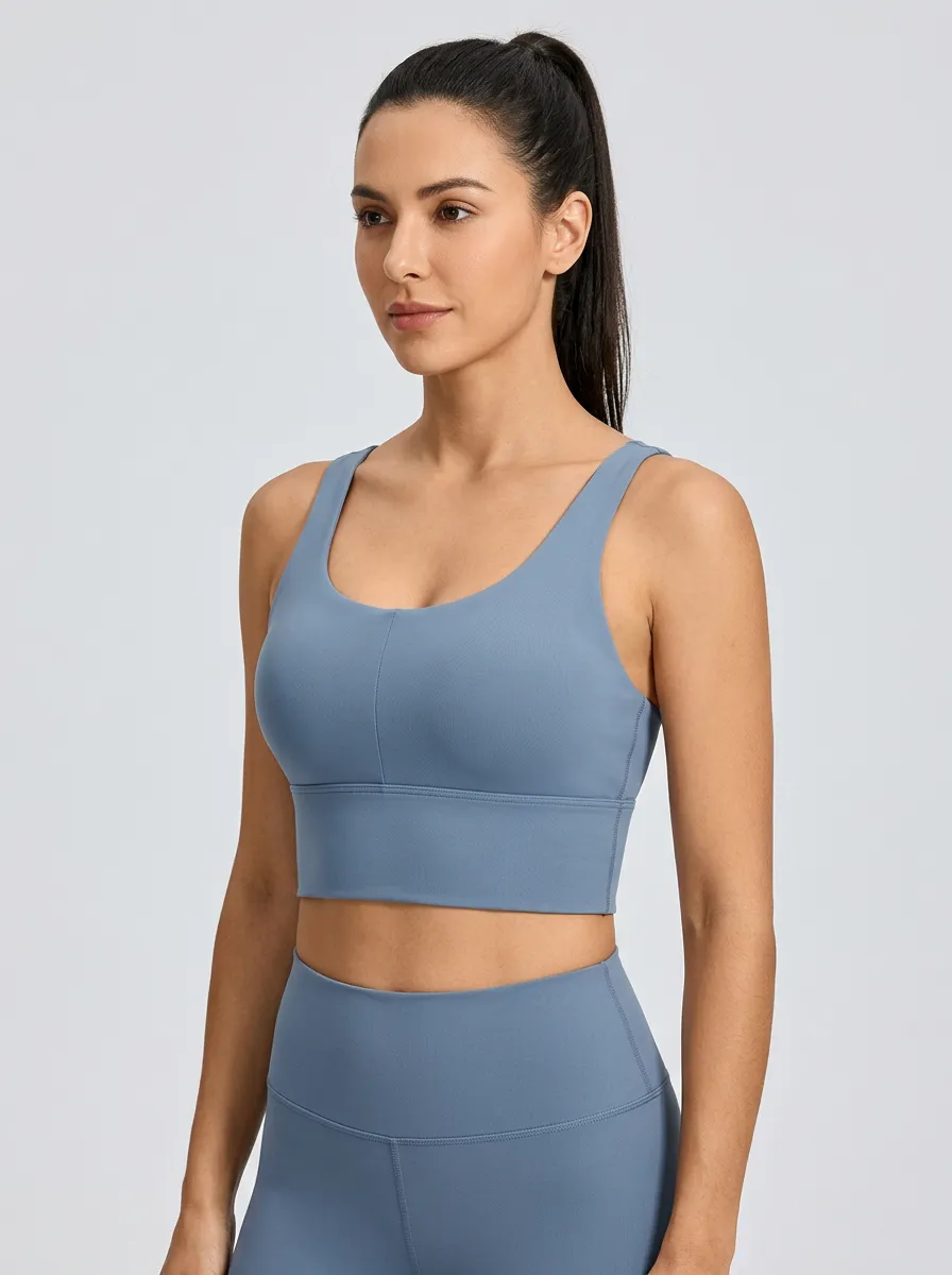 Women's Scoop-Neck Vertical-Seam Wide-Strap Flat-Band Sports Bra