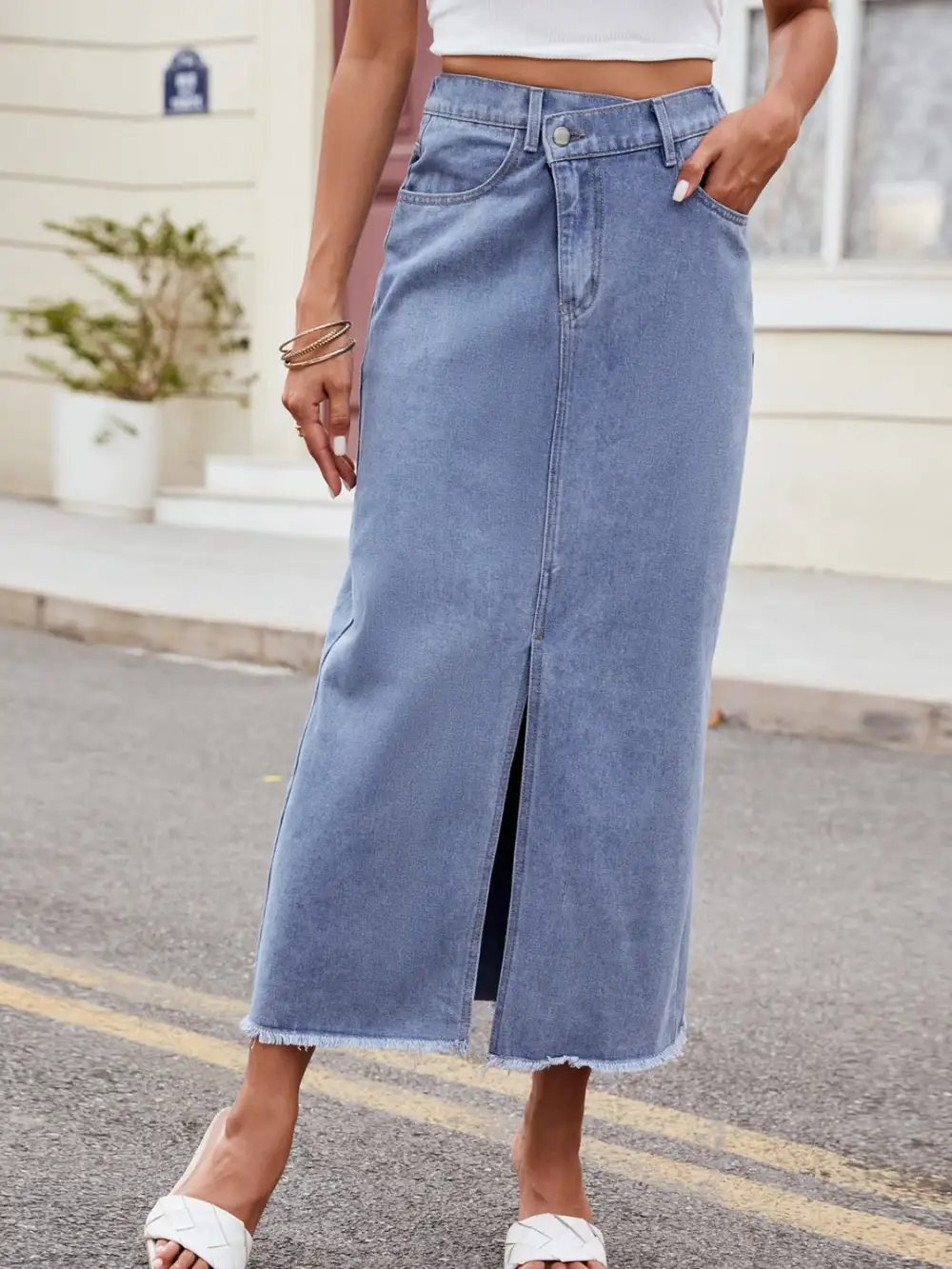 Soft Denim Slit Skirt