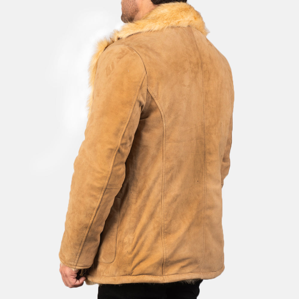Men's Suede Leather Fur Trim Coat