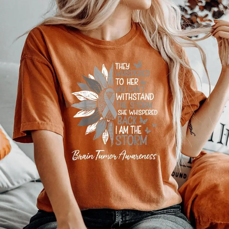 Motivational Brain Tumor Awareness Sunflower Ribbon Gray Women's Oversized Comfort T-Shirt