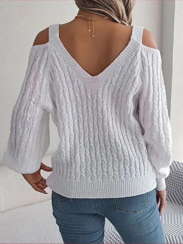 Cable Knit Cold Shoulder Long Sleeve Relaxed Fit Sweater