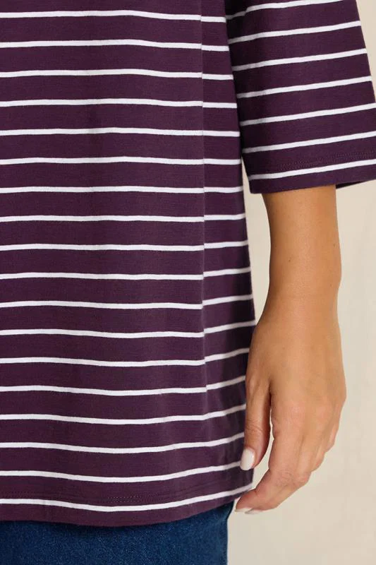 Berry Red Stripe Cotton T-Shirt detail 3