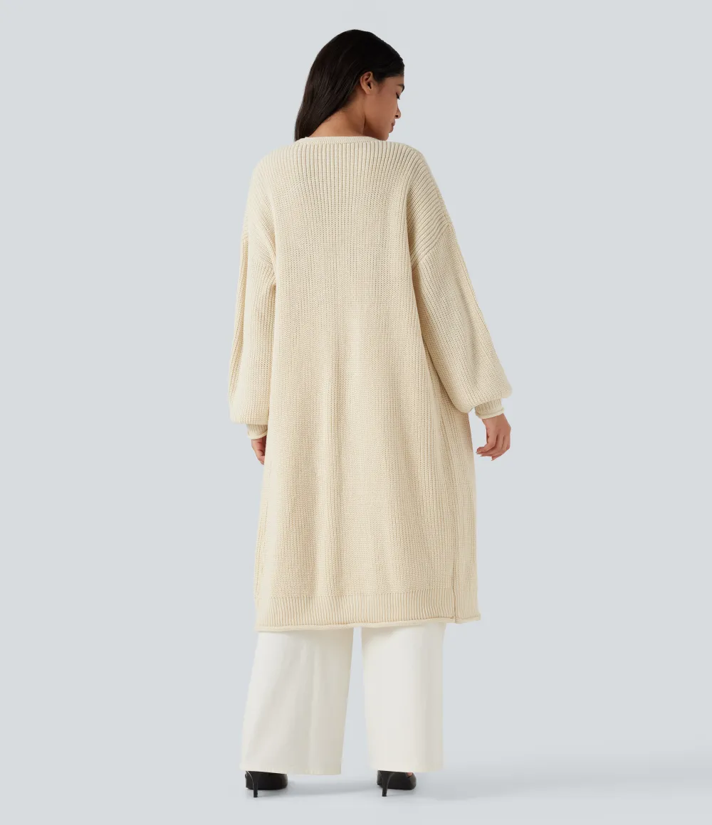 Long Sleeve Open Front Longline Sweater Knit Work Cardigan