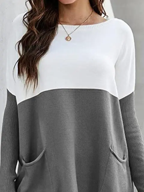 Pocket Detail Two Tone Sweater