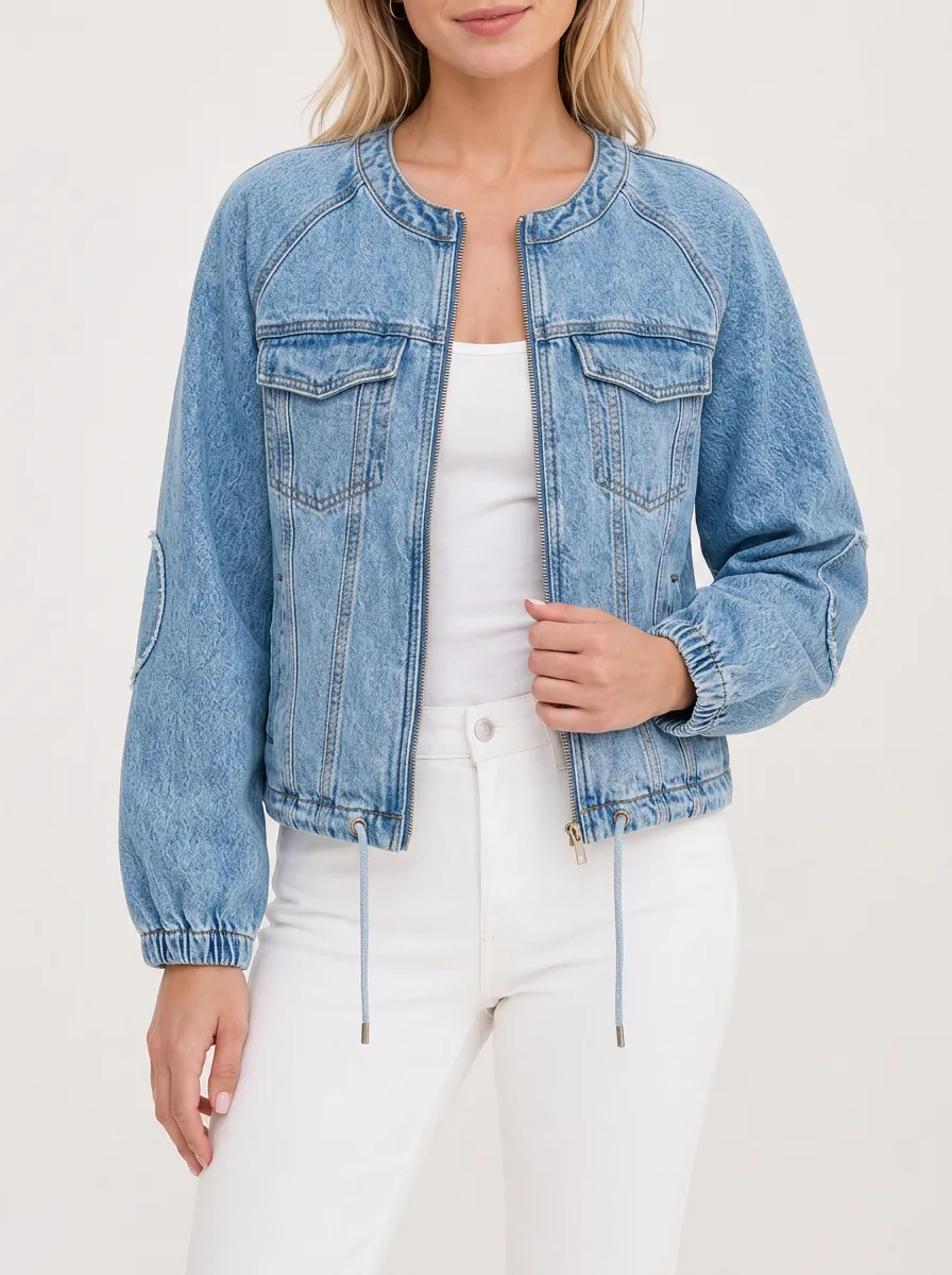 Women's Casual Vintage Wash Zip-Up Denim Jacket