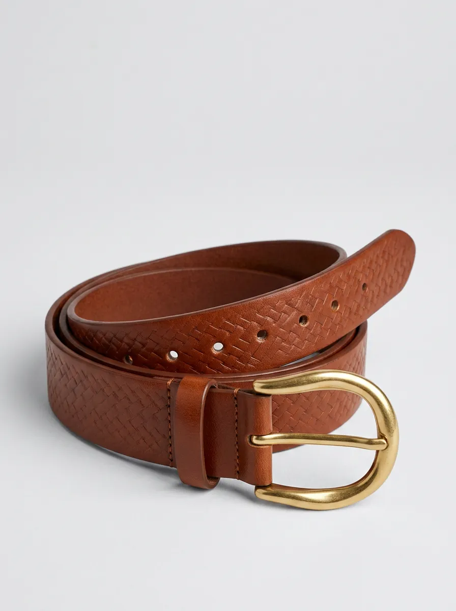 Relaxed Textured Statement-Buckle Waist Belt