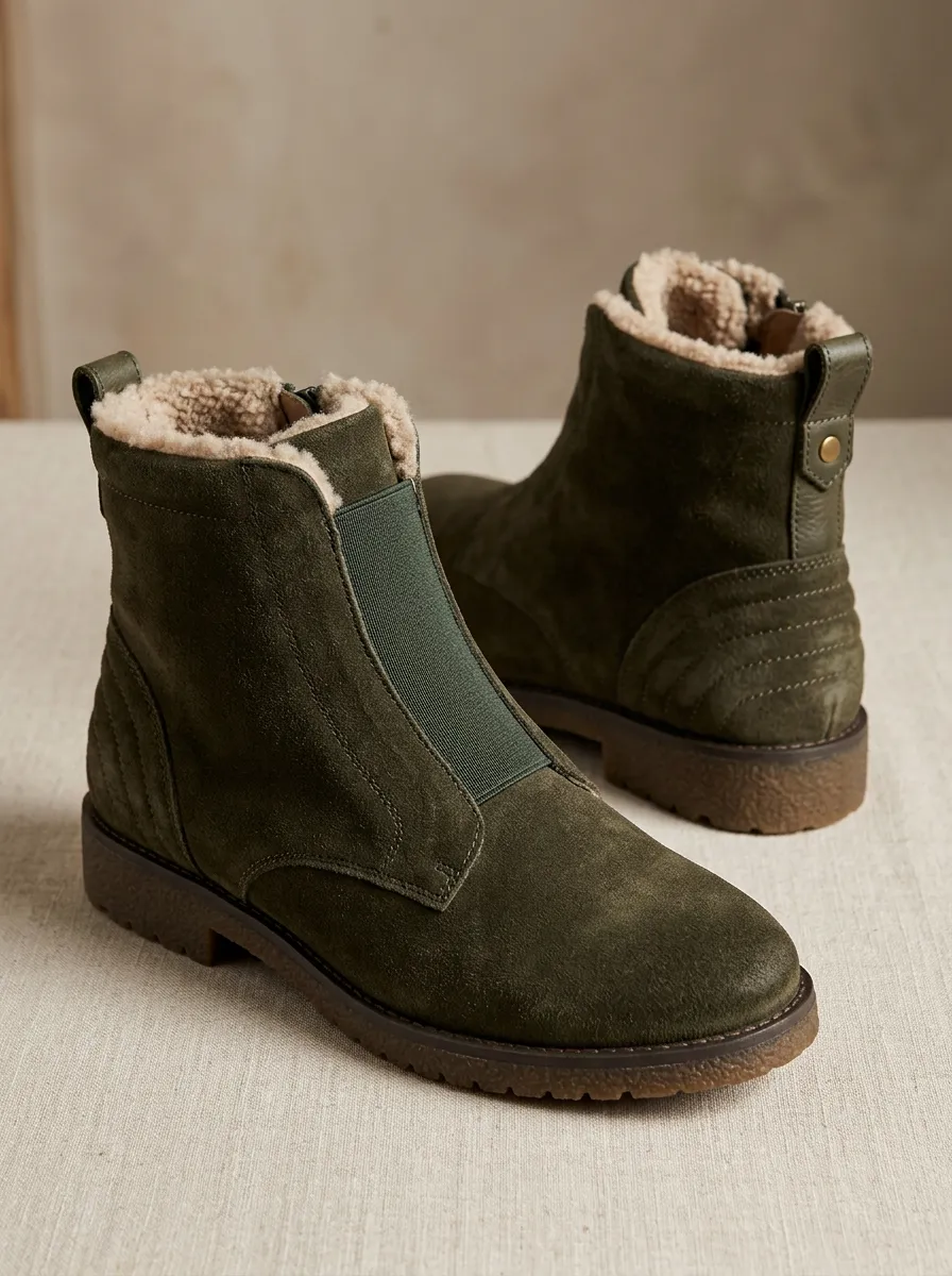 Heritage Suede Look Faux Fur Lined Silhouette Unisex Warm Boots